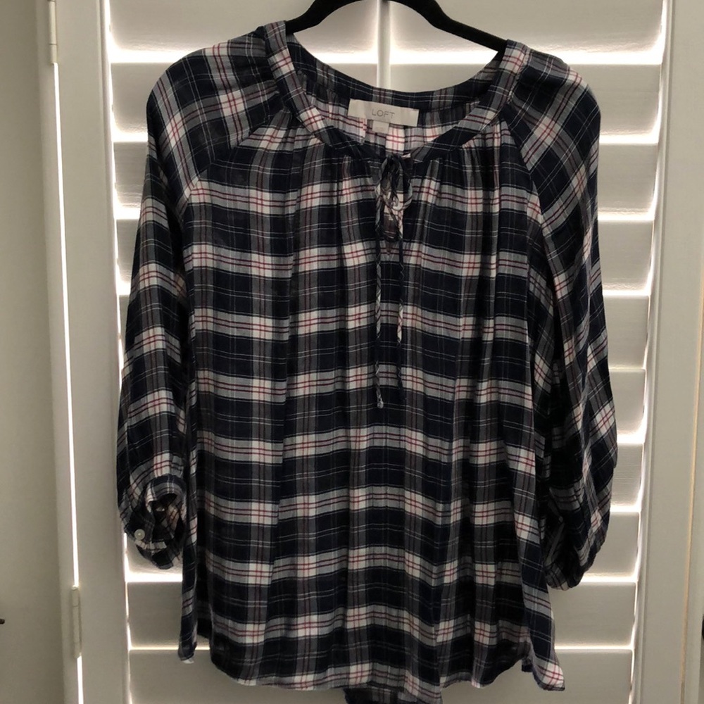 LOFT Size XS Plaid Top